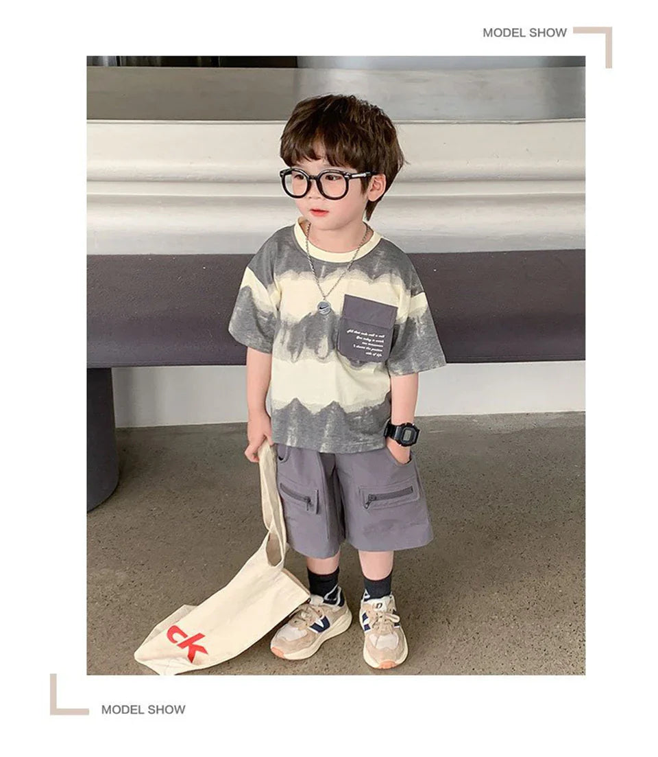 Boys Summer Clothes Set Camouflage Short Sleeve T-shirt + Cargo Shorts 2PCS Kids Casual Streetwear Outfit Two-piece set