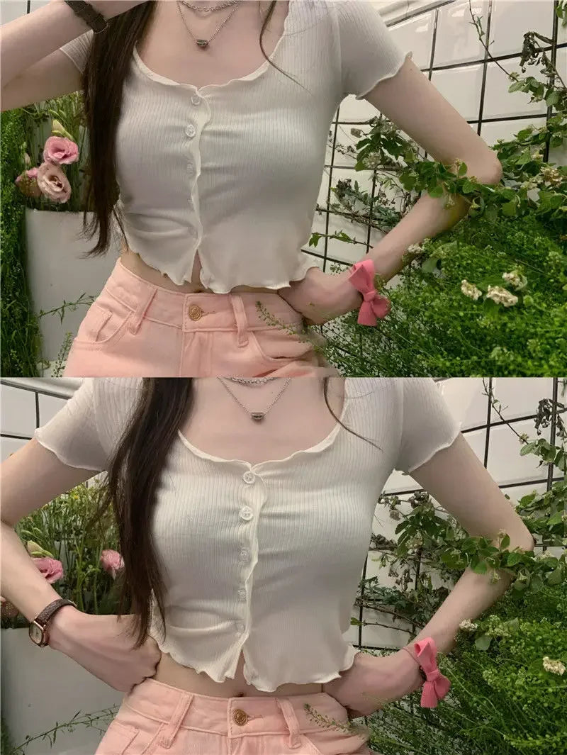 T-shirts Women Solid Leisure Summer V-neck Elegant Comfortable Simple Edible Tree Fungus Streetwear All-match Sweet Chic Popular