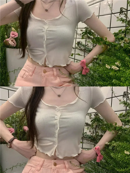T-shirts Women Solid Leisure Summer V-neck Elegant Comfortable Simple Edible Tree Fungus Streetwear All-match Sweet Chic Popular