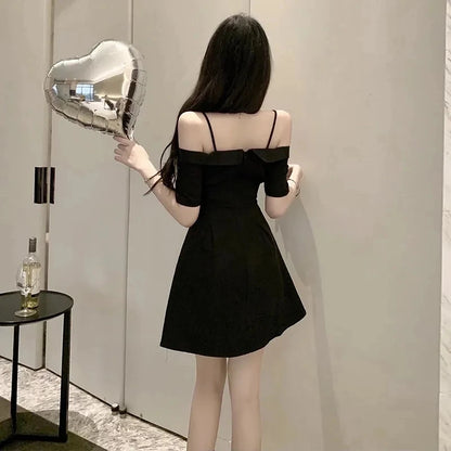 Sexy Off Shoulder Bow Dress Women Slim Short Slip Dress Ladies Style Birthday Formal Elegant White Mini Dresses