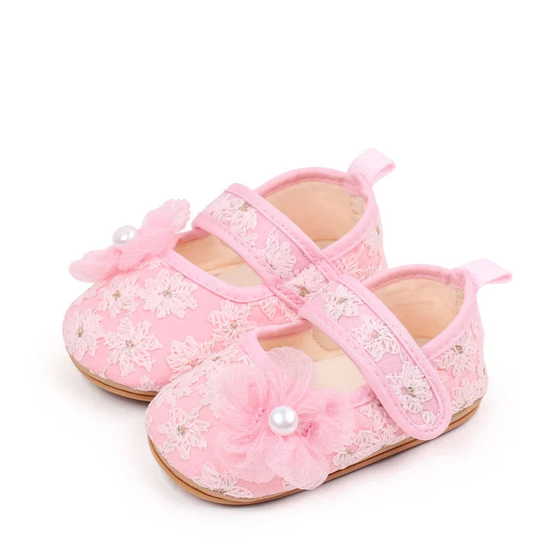 Baby Girls Princess First Walking Toddler Shoes With High Quality Embroidery Design And TPR Sole For 0-18M Baby