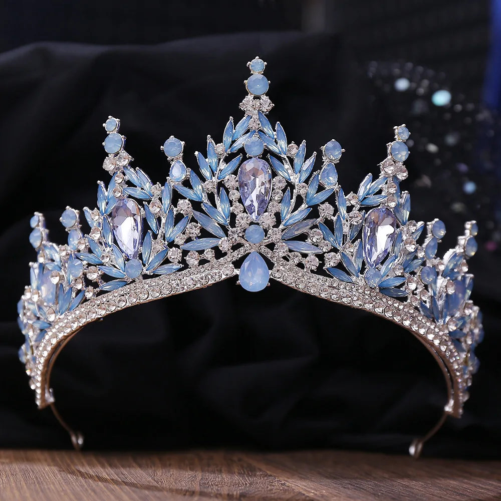Luxury Big Water Drop Crystal Opal Tiara For Women Girls Wedding Bridal Birthday Party Crown Hair Dress Accessory