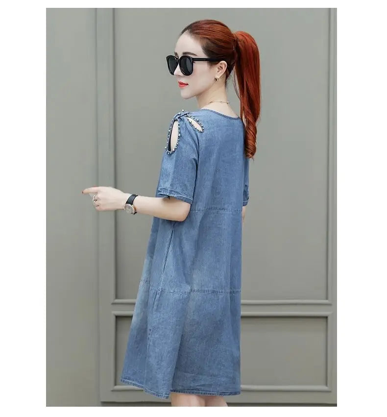 Short sleeved Denim Dress Summer Women's 2024 New College style Fashion Student Loose Dress With pockets Casual Clothing