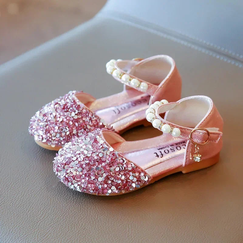 Kids Flat Shoes Soft Sole Girls Princess Shoes Mid To Large Child Choir Stage Performance Shoes Girl Silver Formal Dress