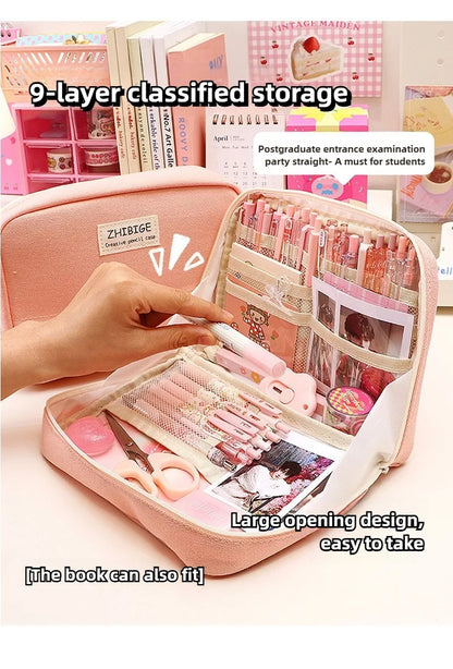 90°opening Multi-layer Pencil Case Student Stationery Storage Artifact Large Capacity Classified and Organized Stationery Bag
