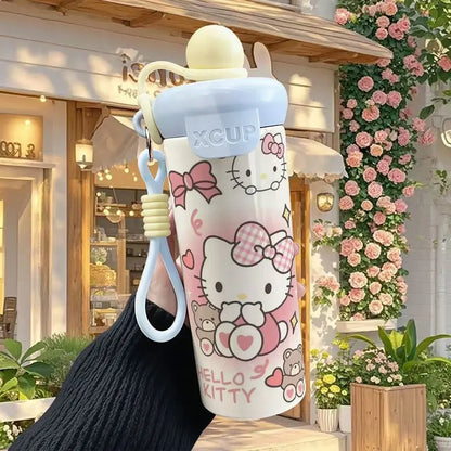 600ml Sanrio Hello Kitty Vacuum Thermos Cup SS316 Insulated Coffee Mug with Lifting Rope Portable Outdoor Drinking Water Kettle