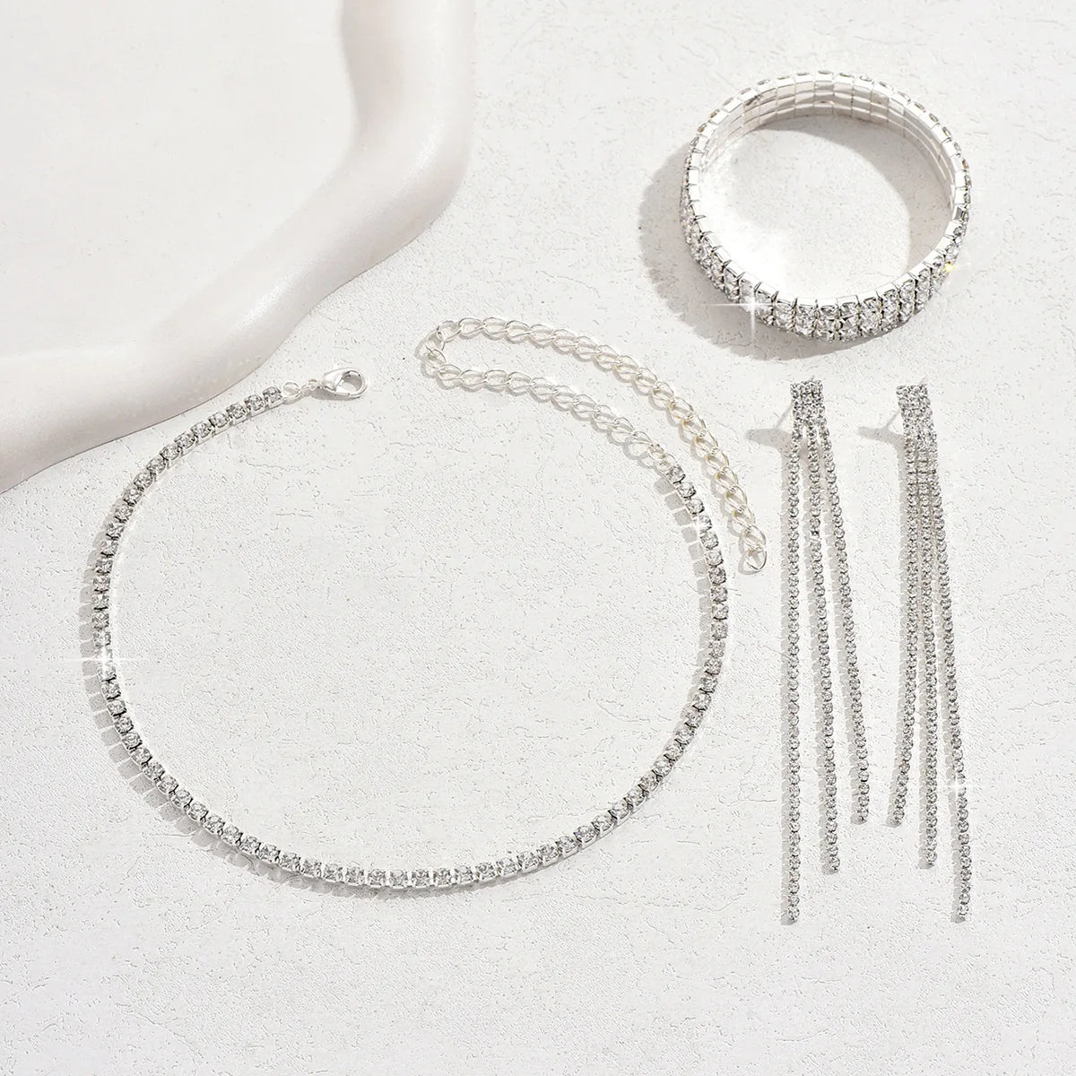 Women Shiny Long Tassel Earrings Choker Bracelet Collarbone Chain Party Cocktail Evening Prom Fashion Accessories