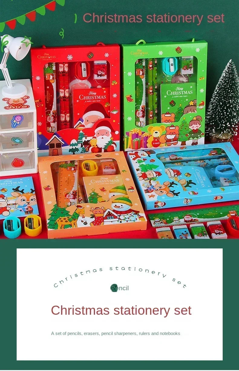 Pencil Stationery Set GIfted By Santa Claus Children Student Office Supplies Kawaii Kids Prize Birthday Christmas New Year