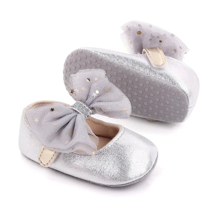 Spring and Autumn New Girl Baby Princess Shoes Mesh Bow 0-12 Months Baby Shoes Single Shoes Learning Walking Shoes