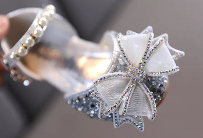 Girls Sandals Princess Single Shoes Rhinestone Butterfly Dance Kids Shoes Glitter Leather Party Dress Wedding Shoes E615