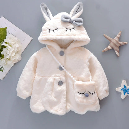 New Winter Coat Baby Girl Cold Protection Cute Hooded Coat With Free Bag For Kids (Available)