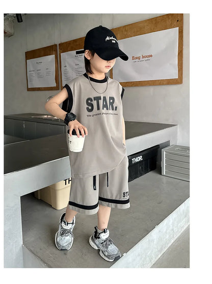 Boys Basketball Jerseys New Fashion Vest + Shorts 2Pcs Boys Clothing Sets Teenagers Kids Clothes