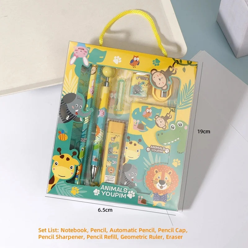 5/8 Stationery Set Notebook Pencil Automatic Pencil Pencil Cap Pencil Sharpener Pencil Refill Geometric Ruler Eraser for Kids