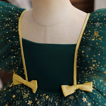 Child's Party Dress Children's Summer Princess Bow Star Sequin Gauze Skirt Girls Skirt Sweet Dress Fashion Kid's Dress Puffy