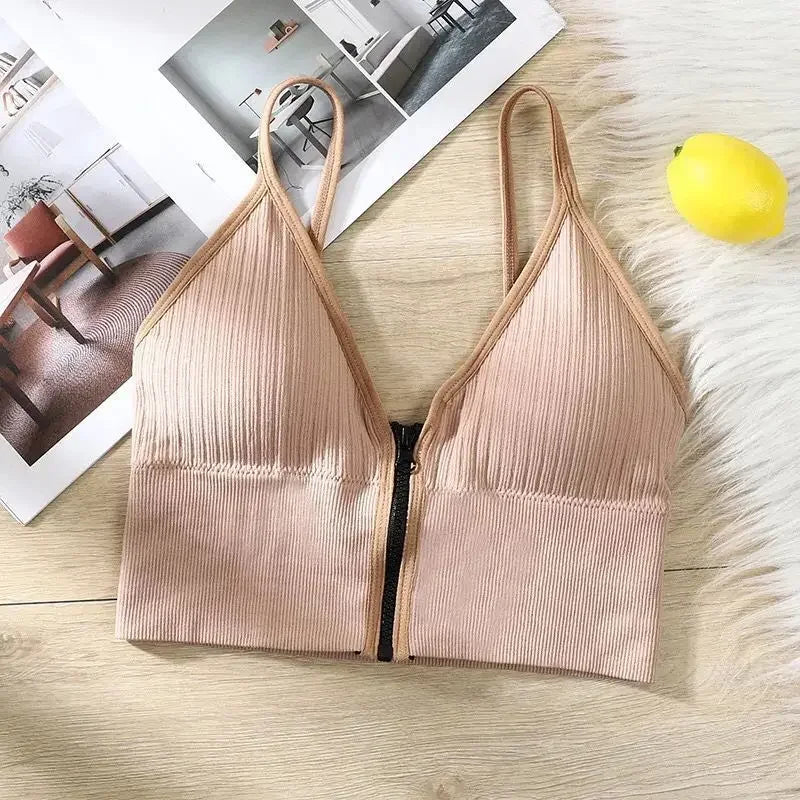 Korean striped crop tops slim fit spaghetti strap tanke top women built in bra off shoulder sleeveless versatile camisole ins
