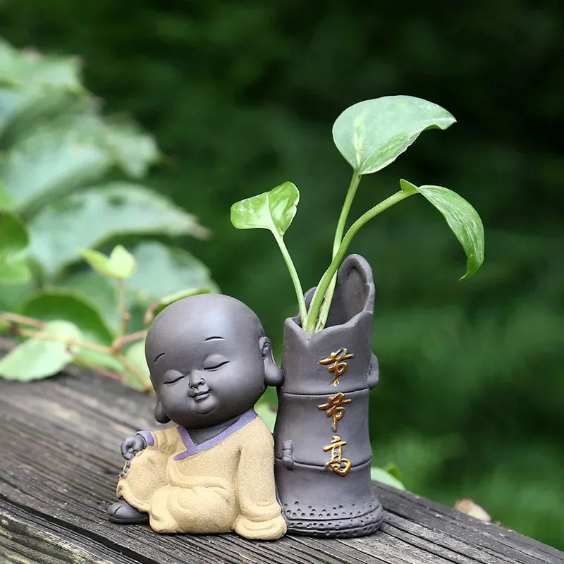 Fortune Lucky Cute The Little Monk Purple Clay Tea Pet Home Decor Mini Water Planting Flower Vase (Available)