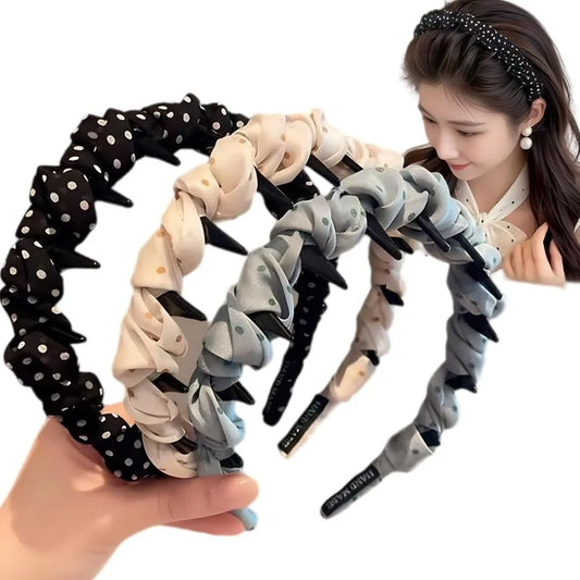 Fashion Lace Mesh Hairband Pleated U Shape Hair Comb Toothed High Cranium Hair Hoop for Women Girls