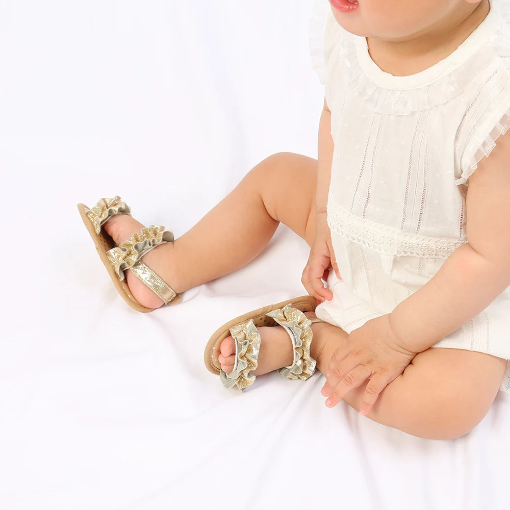 Baby Girls Sandals Ruffle Bowknot Premium Soft Sole Anti-Slip Open Toe Breathable Summer Outdoor First Walker Shoes Baby Sandals