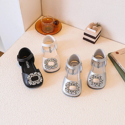 Fashion Causal Kids Party Dress Sandals Rhinestone Children's Ballet Flat Sandals Hook Loop