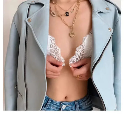 Lace thin band romantic French triangular cup gathering invisible bra without underwire