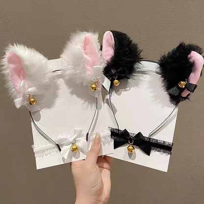 Girls Lace Bow Necklace Plush Bell Hairband Cosplay Masquerade-Party Costume