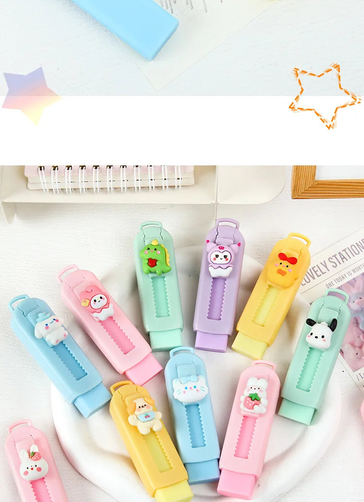 1Pcs Creative Push-pull Cartoon Eraser Macaron Colored Eraser Telescopic Kawaii Children's Pencil Eraser Student Stationery