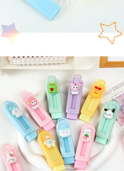 1Pcs Creative Push-pull Cartoon Eraser Macaron Colored Eraser Telescopic Kawaii Children's Pencil Eraser Student Stationery
