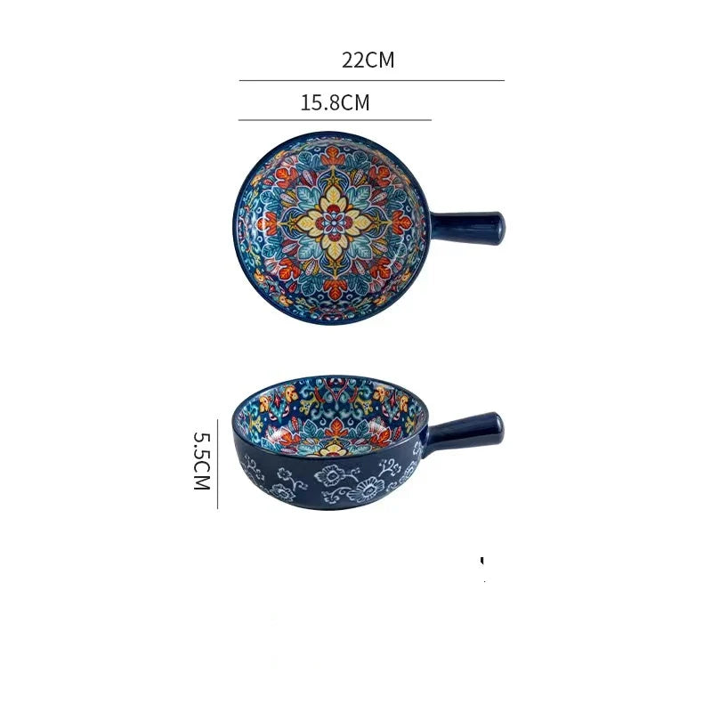 Single Handle Ceramic Noodle Bowl, Bohemian Design, Large Bowl, Creative Restaurant, Household Salad, Dessert Bowl, Home Decorat