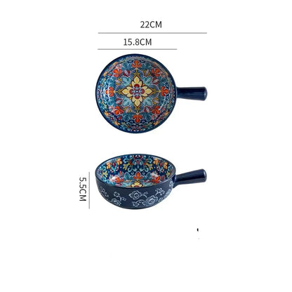 Single Handle Ceramic Noodle Bowl, Bohemian Design, Large Bowl, Creative Restaurant, Household Salad, Dessert Bowl, Home Decorat