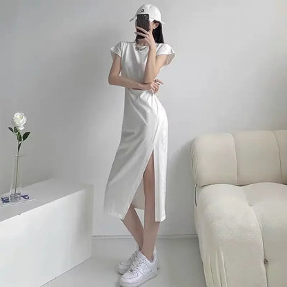 White Dresses for Women 2025 Woman Dress Clothes Midi X New in Chic and Elegant Pretty Cheap Casual Y2k Outfits Harajuku Cotton