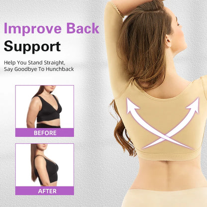 Humpback Posture Corrector Breast Support Shaper Bra Women Upper Arm Post Surgery Compression Faja Shapewear With Long Sleeves