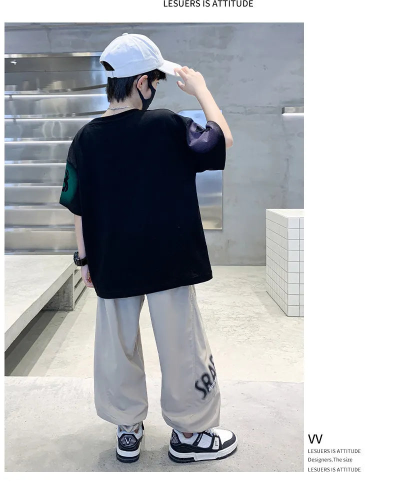 Teenager Boys Clothes Casual Outfit Kids Gradient Tracksuit Child t shirt + ankle tie pant