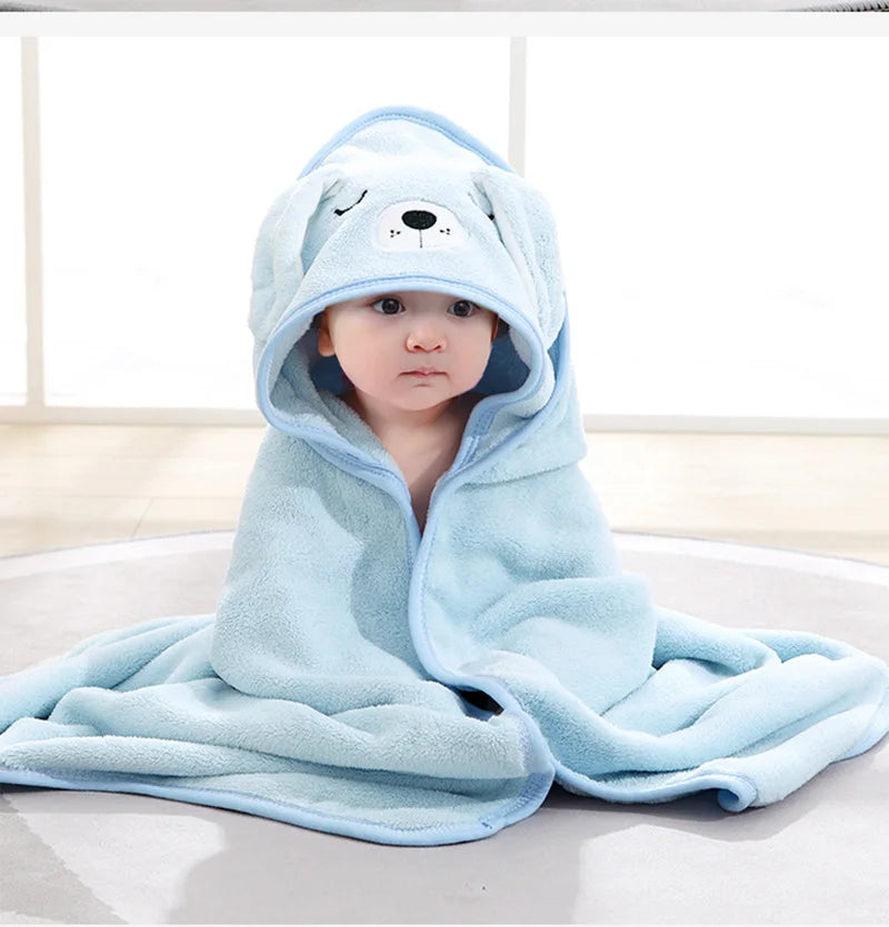 0-3 Years Unisex Baby Bathrobe Flannel Cape Cartoon Boys Girls Hooded Bathrobe Newborn Shower Gift Wrap Swaddling Bath Towel