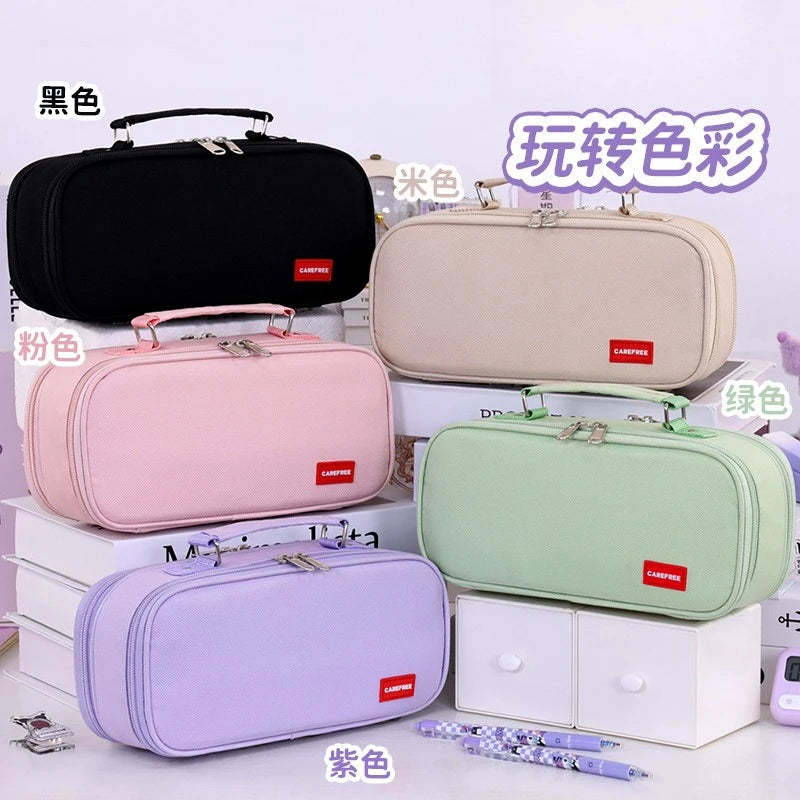 Portable Pencil Case for Students - Durable Oxford Fabric Stationery Bag with Zipper, Pen Slots & Large Storage Space