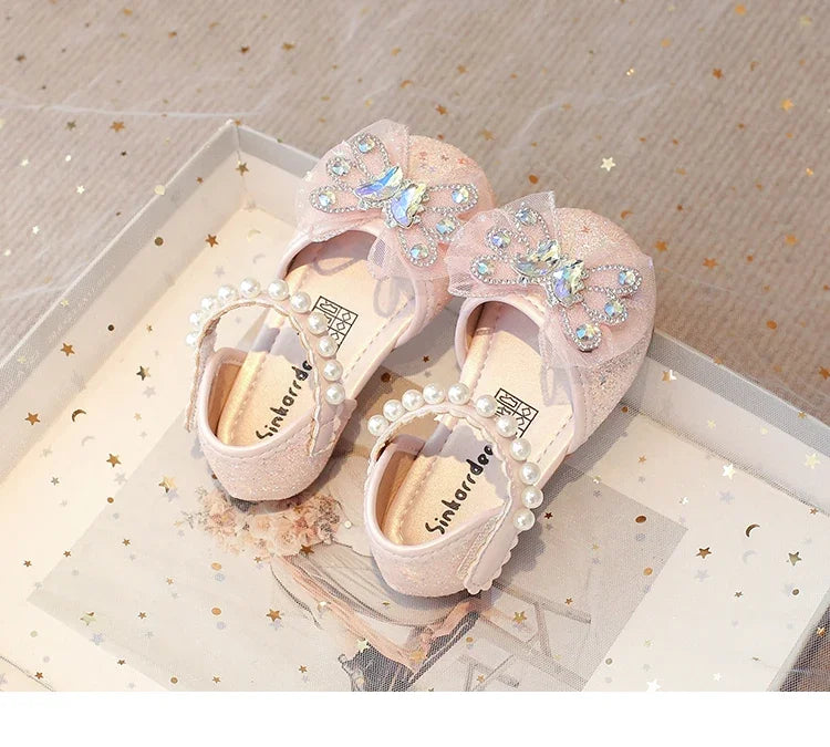 Baby Girls Leather Shoes  Spring Summer Children Casual Half Sandals Sequins with Crystal Butterfly Fashion Princess Sweet