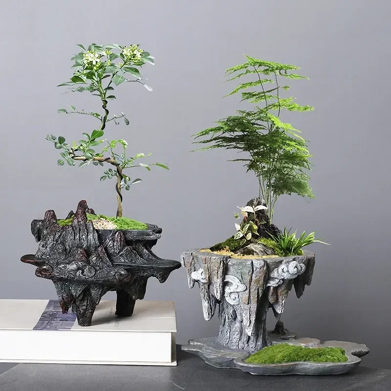 Chinese Style Personality Retro Creative Bamboo Resin Pot Indoor Succulent June Snow Pot Flower Machine Garden Accessories  Pots