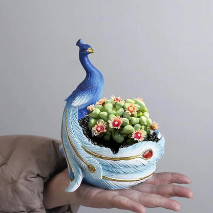 Resin Peacock Succulent Plant Pot with A Hole Cartoon Flowerpot Bonsai Vase Office Ornaments Balcony Planter Home Decor