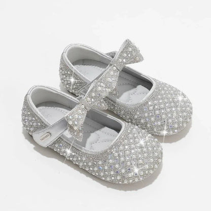 Autumn New Girls Single Princess Shoes Pearl Shallow Children's 2025 Comfortable Flat Shoes Kid Baby Rhinestone Bowknot Shoes