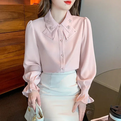 Elegant Long Sleeve Chiffon Shirts Women Autumn Winter Fashion White Blusa Feminina Korean Style Office Ladies Tops Blouses