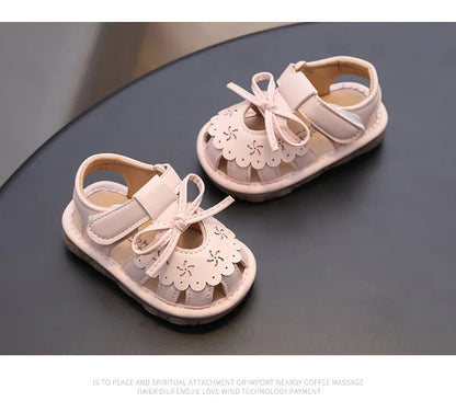 Baby Girl Sandals Summer Infant Shoes Outwear First Walkers Cute Sweet Close-toed Sandals For Girl Pink, Beige
