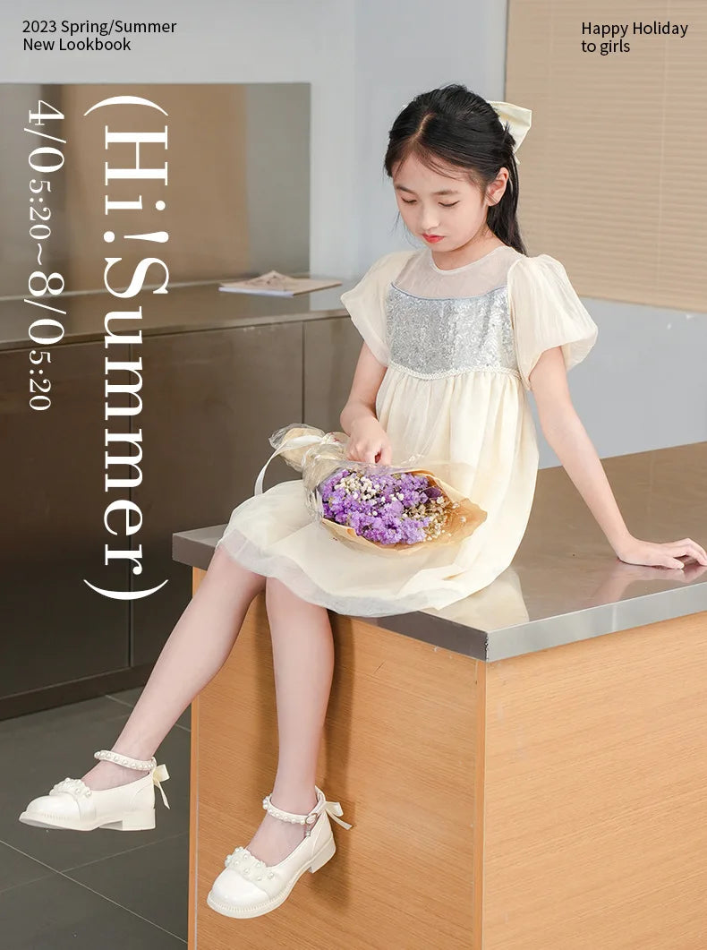 Spring Autumn Girl Glossy Leather Shoes Fashion Children Princess Causal Dress Flats Sweet Bowtie Kids School Mary Jane Shoes