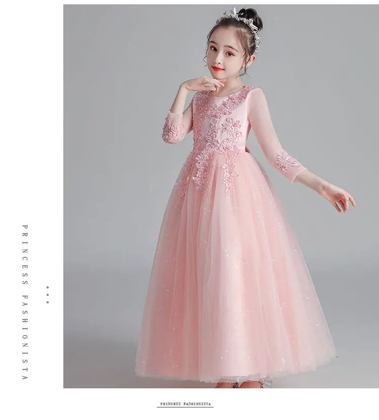 Fashion Flower Girl Dresses for Weddings Lace Long Sleeve Kids Dresses for Girls Summer Girls Party Dresses 3-13 Years