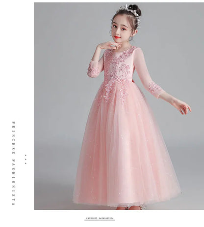 Fashion Flower Girl Dresses for Weddings Lace Long Sleeve Kids Dresses for Girls Summer Girls Party Dresses 3-13 Years