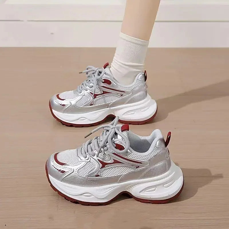 Dad Sneakers Women's Spring Summer 2025 New Style Versatile White Thick Bottom Heightening Running Sports Shoes