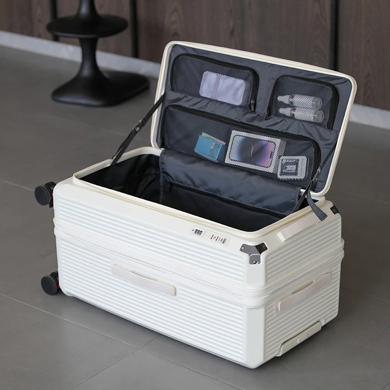 Large Capacity PC Material Suitcase 20/28/32/34-inch Deep-Compartment Travel Luggage with Combination Lock Side-Open Hard Shell