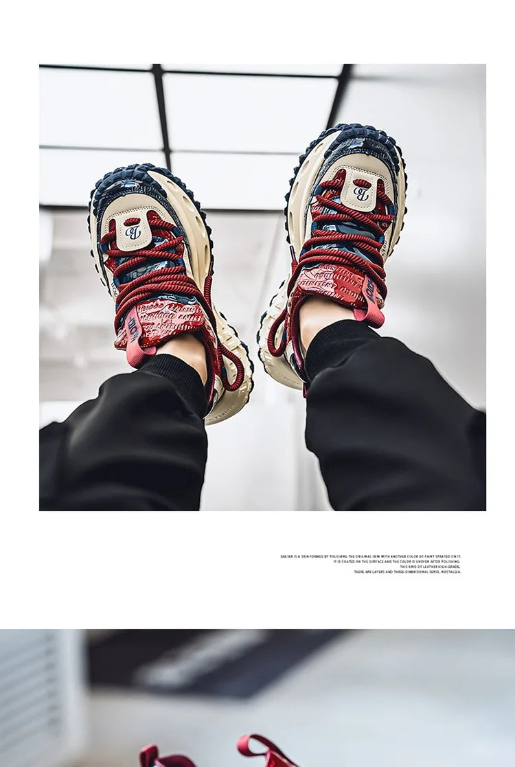 New Thick Soled Height Increasing Men's Casual Shoes 2025 Spring Color Blocked Comfortable Fashion Trend Low Cut Chunky sneakers