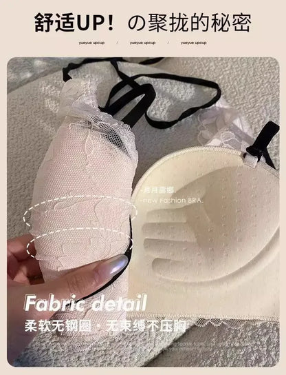 Lace lingerie for women, gathering small breasts, preventing sagging, adjustable, underwire-free, breathable back bra