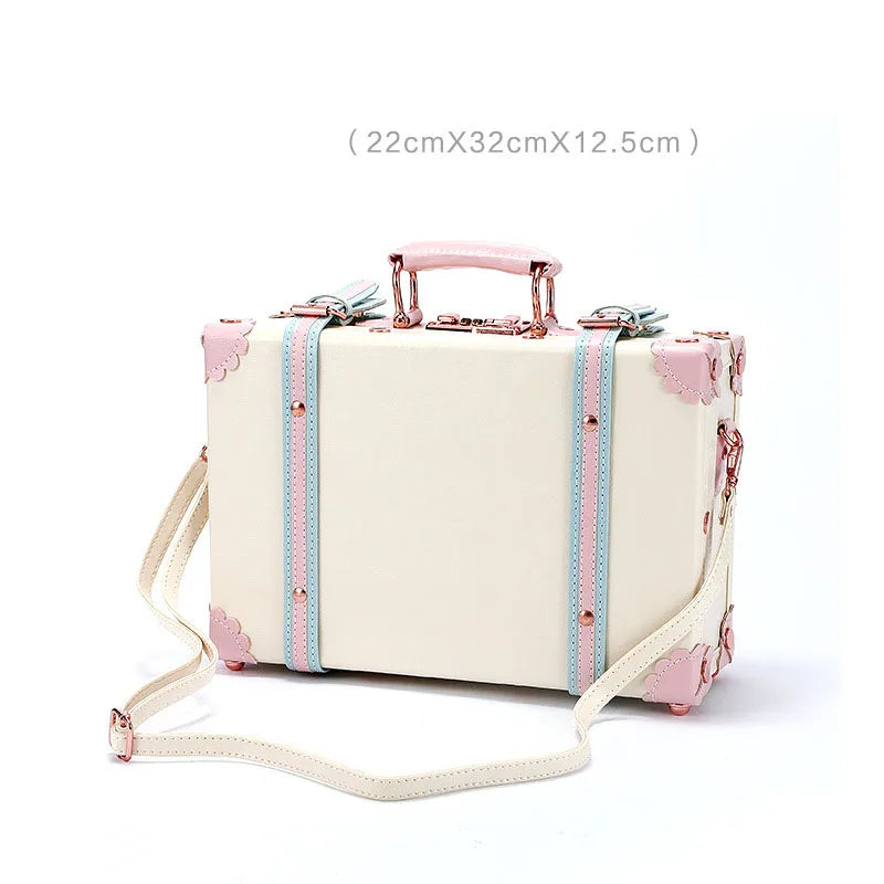 2024 New Retro white pink blue Travel Bag Rolling Luggage sets,13 inch Women Trolley Suitcases vs handbag with Wheel