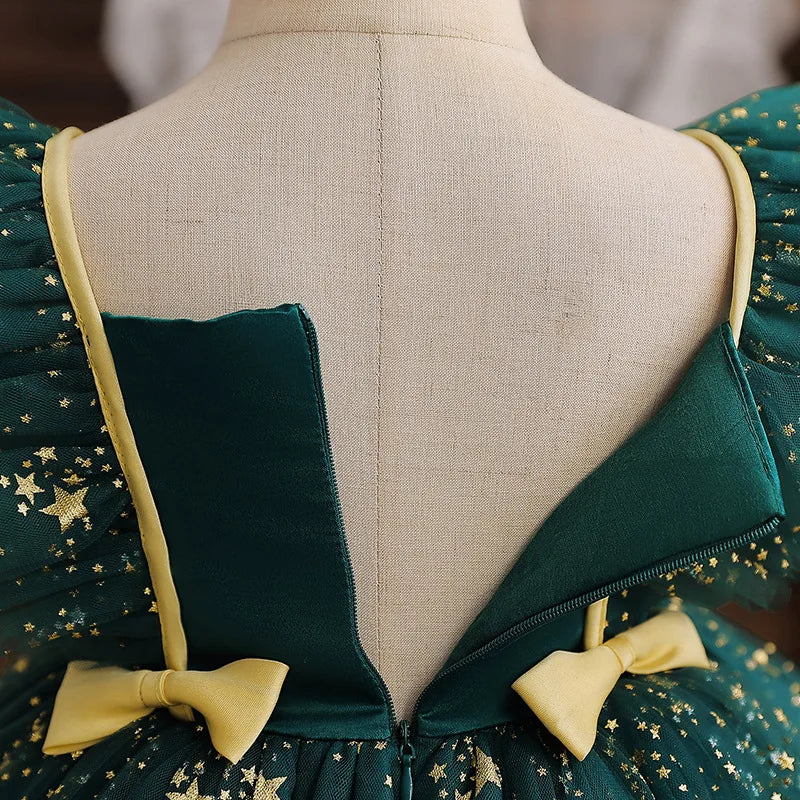 Child's Party Dress Children's Summer Princess Bow Star Sequin Gauze Skirt Girls Skirt Sweet Dress Fashion Kid's Dress Puffy