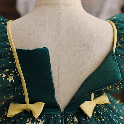 Child's Party Dress Children's Summer Princess Bow Star Sequin Gauze Skirt Girls Skirt Sweet Dress Fashion Kid's Dress Puffy